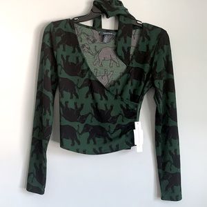 Modcloth Green and Black elephant Print Top